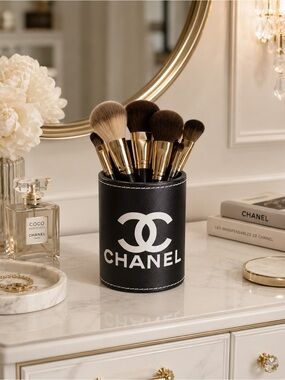 CHANEL Black Leather Brush Holder